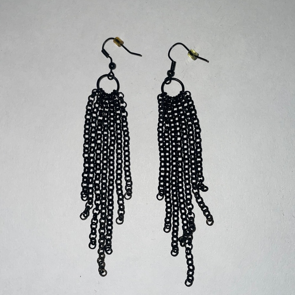 Long Black Chain Earrings